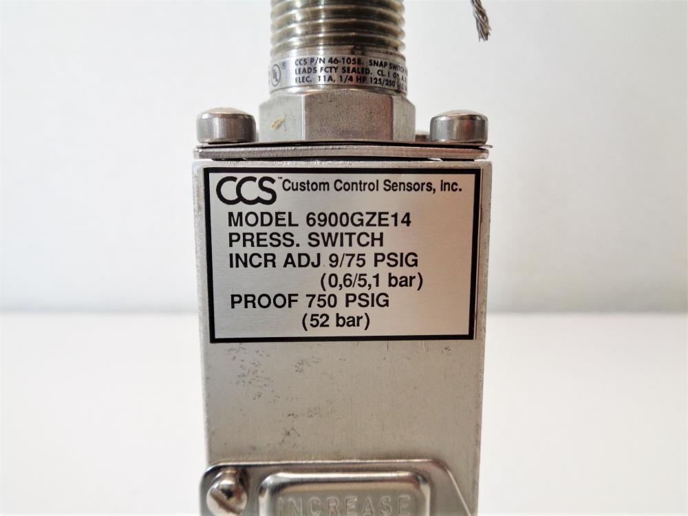 Custom Control Sensors 9/75 PSIG Pressure Switch 6900GZE14